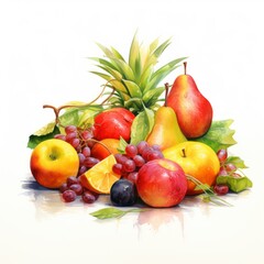 Naklejka na ściany i meble Watercolor painted juicy fresh fruits isolated on white background