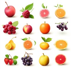 Fresh fruits set isolated on white background