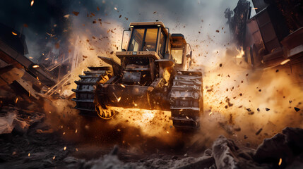 bulldozer destroy - obrazy, fototapety, plakaty