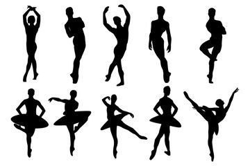 Male And Female Dancing silhouettes Collection. Couple Dance set Ballet