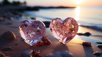 Fototapeta premium On the golden beach there are two transparent light