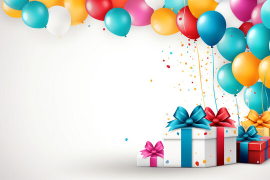 vector birthday for text on white background with gift decoration elements and balloons for birthday celebration greeting design