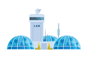 Agricultural research lab building illustration glass greenhouse. Vector illustration