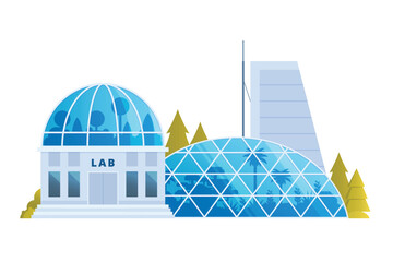 Agricultural research lab building illustration glass greenhouse. Vector illustration