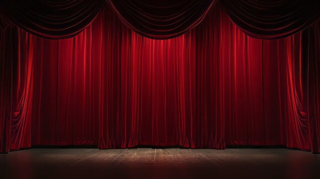 A stage with a red curtain and a spotlight