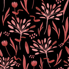 Seamless pattern of abstract dry flowers on a stylish background. For design products on the theme of weddings, engagements, birthdays, and Valentine's Day - 650758972