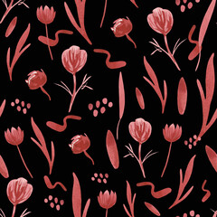 Seamless pattern of abstract dry flowers on a stylish background. For design products on the theme of weddings, engagements, birthdays, and Valentine's Day - 650758997