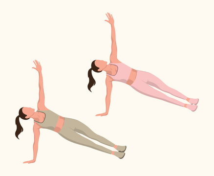 Beautiful girl working out, bodyweight exercises vector