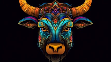 a hip colorful Zebu head design with a futuristic feel.Generative AI