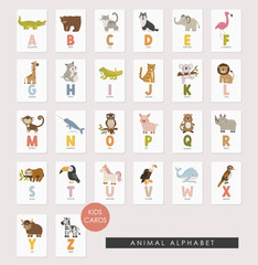 Animal Alphabet Cards, Educational Cards, Kids materials, Kindergarten vector, School materials, Educational Animals vector, Cute Animals Vector, English Alphabet