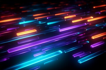 Glowing neon lines interweave to form abstract letters on black