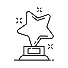 Star bonus trophy cup, music award and quality rating icon. Vector grade reward star symbol, special achievement and royal membership