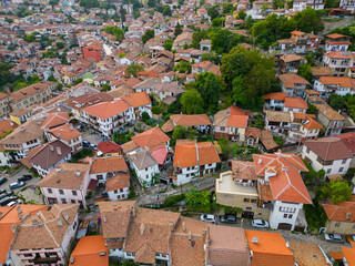 Fototapeta na wymiar An aerial view of Veliko Tarnovo reveals a Bulgarian city rich in history and culture, with its beautiful buildings, streets, and picturesque hills.