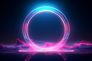 Luminous 3D neon circles stand out against the night sky backdrop