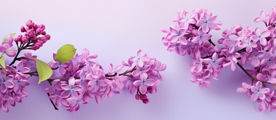 Lilac branch with purple flowers isolated on a isolated pastel background Copy space