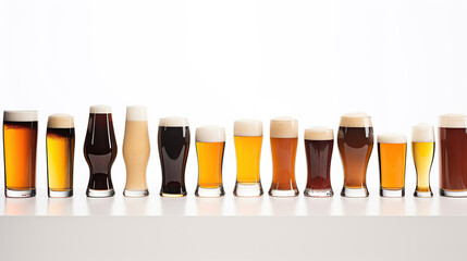 Collection of different craft beer isolated on white background.