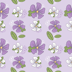 Seamless pattern flowers and leaf tropical plants and leaves. Creative purple botanical contemporary seamless pattern. Floral seamless vector tropical pattern background.