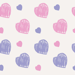 love hand drawing heart seamless pattern illustration. Cute romantic pink hearts background print. pastel backdrop texture, romantic wedding design