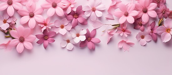 Gorgeous tiny pink blossoms isolated pastel background Copy space