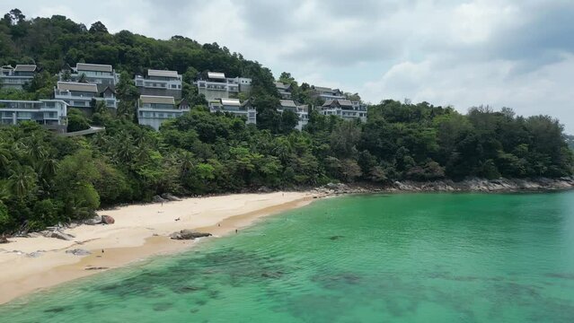 Nai Thon beach, Phuket, Thailand. Aerial view from a helicopter