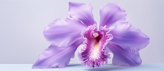 Isolated purple cattleya orchid on a isolated pastel background Copy space - obrazy, fototapety, plakaty
