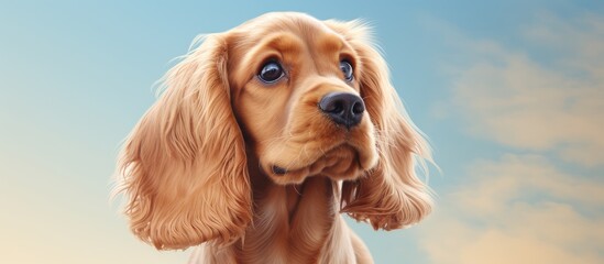 Cocker spaniel puppy portrait isolated pastel background Copy space
