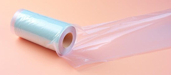 Cellophane tape roll in plastic case on black textuisolated pastel background Copy space