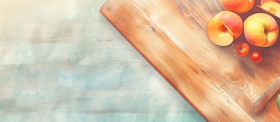 Watercolor impressionist painting of a chopping board on a isolated pastel background Copy space - obrazy, fototapety, plakaty