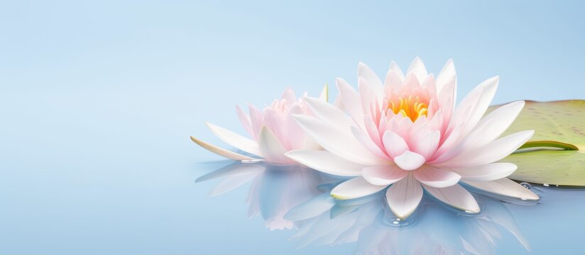Isolated white water lily close up on isolated pastel background Copy space water