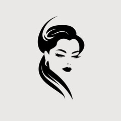 Vector woman face silhouette. Black icon