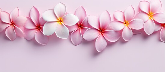 Pink Frangipani group on a isolated pastel background Copy space