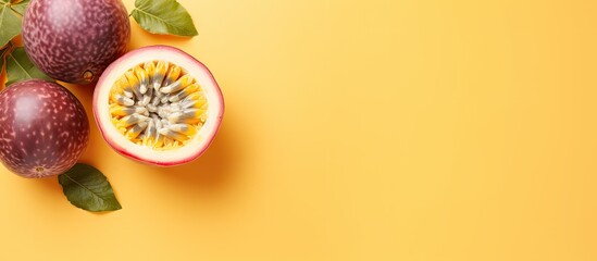 passionate fruit isolated pastel background Copy space