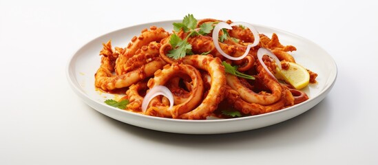 Spicy squid isolated pastel background Copy space