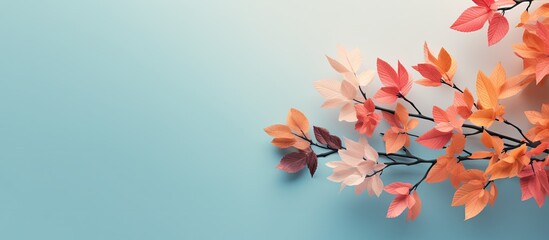 Vibrant tree leaf against isolated pastel background Copy space