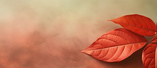 Detailed macro closeup of vivid red leaf surrounded by vines providing an astounding and captivating view isolated pastel background Copy space