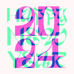 Happy New Year 2024. Risograph. Overprint. Postcard. Congratulations.