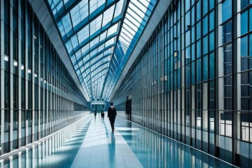 Modern business building with glass wall from empty floor