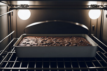 Detail of a delicious cake in the process of baking in the oven, with a golden crust and tempting aroma. Generated by AI