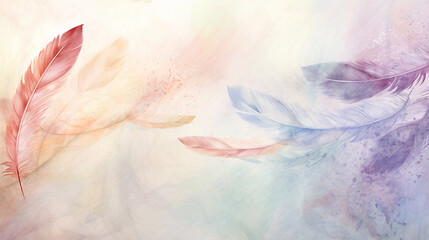 Fototapeta na wymiar Delicate Watercolor Feathers Floating on Airy Textures, Abstract, Background, watercolor style