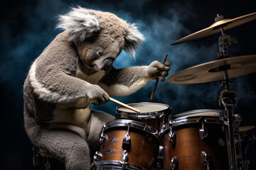 cute koala playing drums