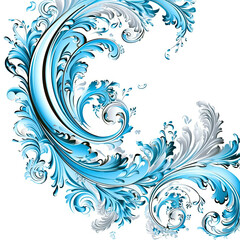 Azure elaborate filigree corner borders on white Background, AI Generated