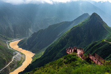 Scenic of Great bend of Jinsha River Yunnan, China. Jinsha river is the upper reach of the Yangtze River.