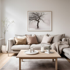 Modern Scandinavian style living room with sofa