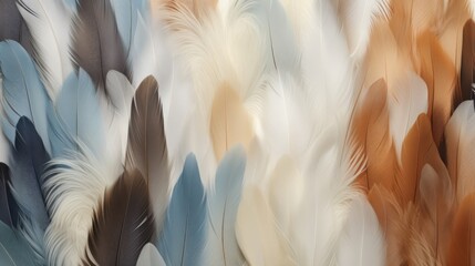 Close-up of white, black and golden bird feathers print background. Luxury backdrop for fashion, textile, print, banner