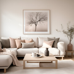 Contemporary Scandinavian interior, living room, neutral colours