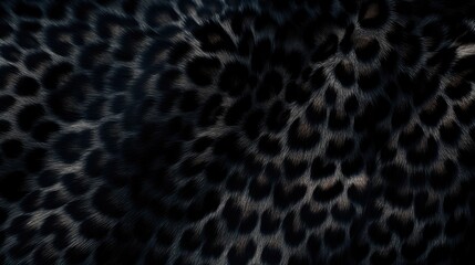 Close-up of black panther leopard fur print background. Animal skin backdrop for fashion, textile, print, banner