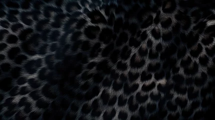  Close-up of black panther leopard fur print background. Animal skin backdrop for fashion, textile, print, banner © eireenz