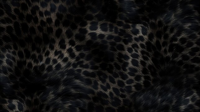 Close-up of black panther leopard fur print background. Animal skin backdrop for fashion, textile, print, banner