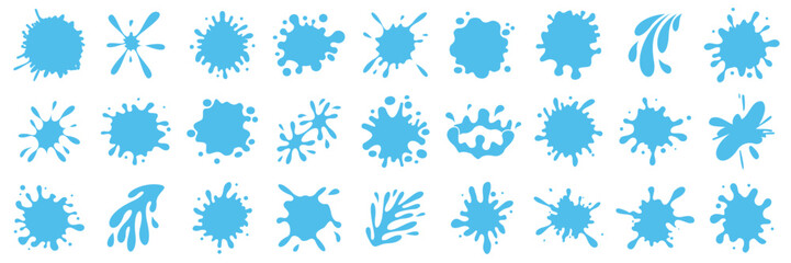 Water splashes collection in flat design. Cartoon water splash. Fluid drop, splash icons