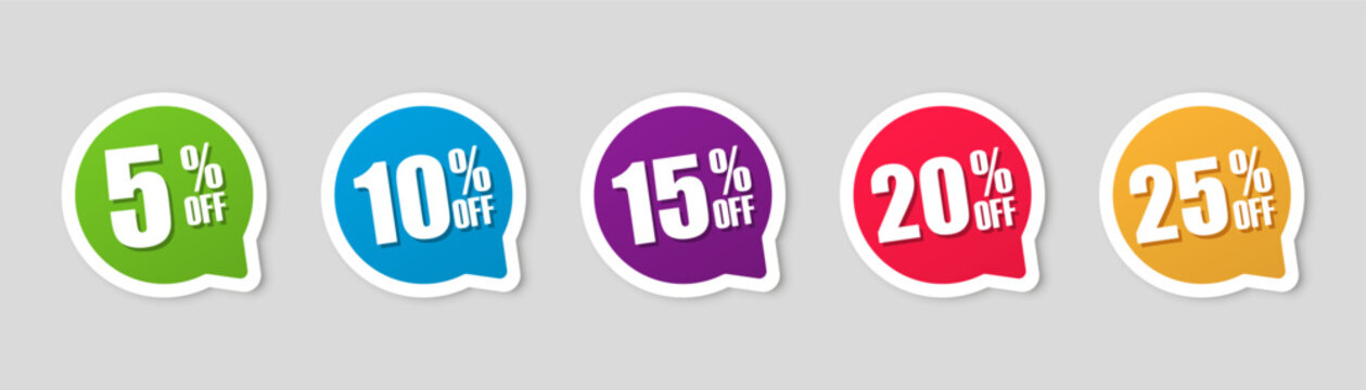 Discount sticker collection with percentage sale. Discount sale off the tag. Promotion banners with discount offer